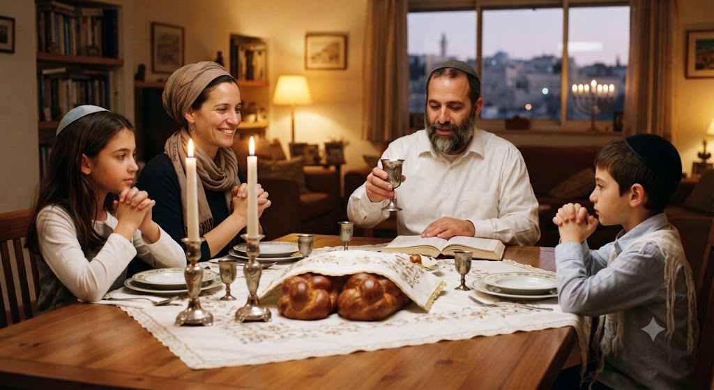 Familia reuniéndose para el culto sabático