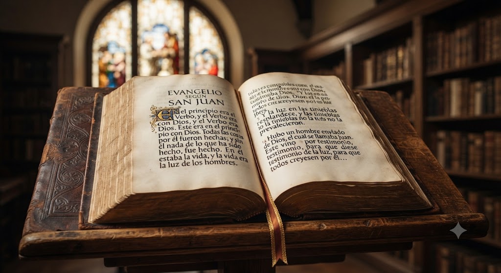Imagen de una Biblia abierta con luz